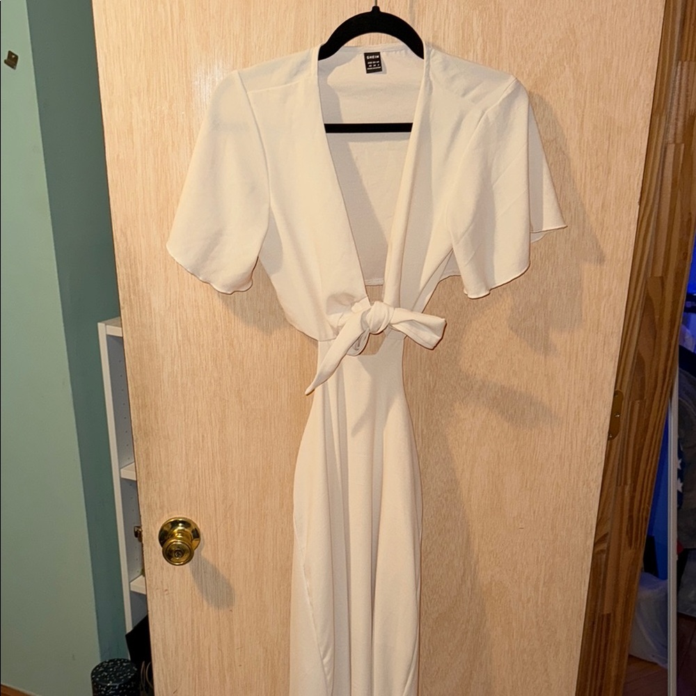 Elegant White Tie-Front Dress